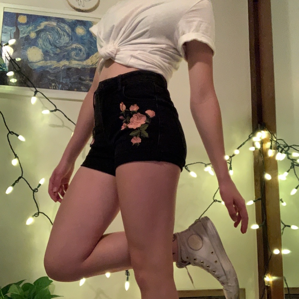 black embroidered shorts